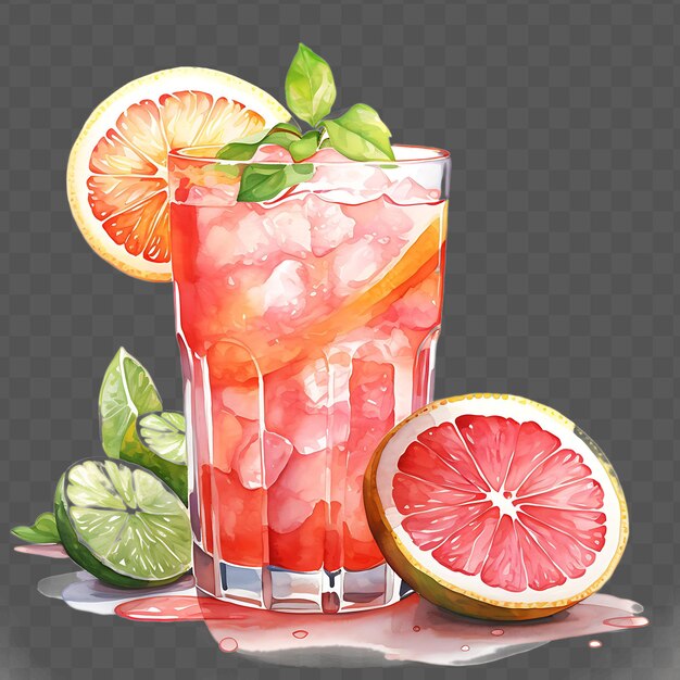 PSD watercolor of a refreshing paloma drink capturing its vibran isolated psd transparent collage art