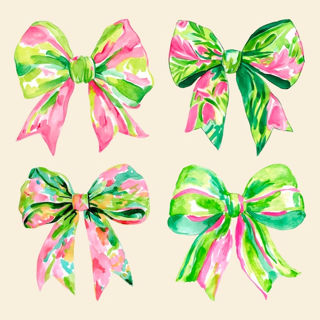watercolor ribbon bow design element set psd