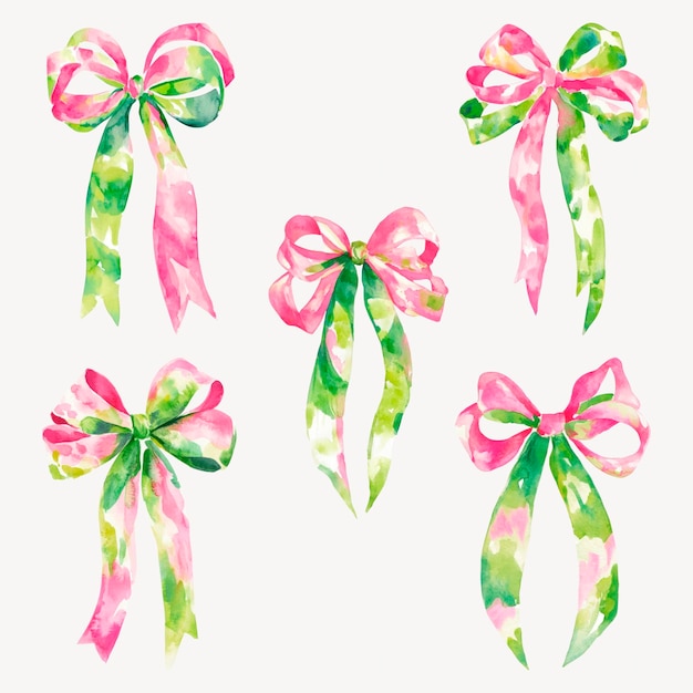 watercolor ribbon bow design element set psd