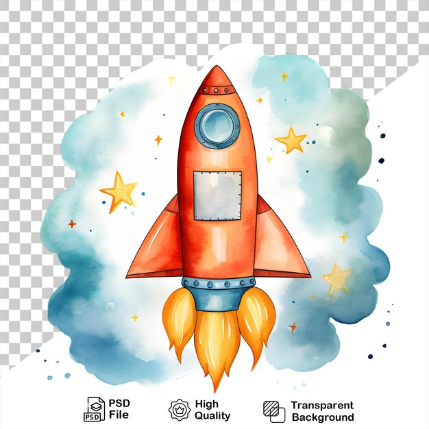 Watercolor rocket launch isolated on transparent background include png file