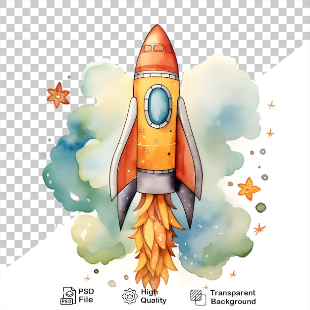 PSD watercolor rocket launch isolated on transparent background include png file