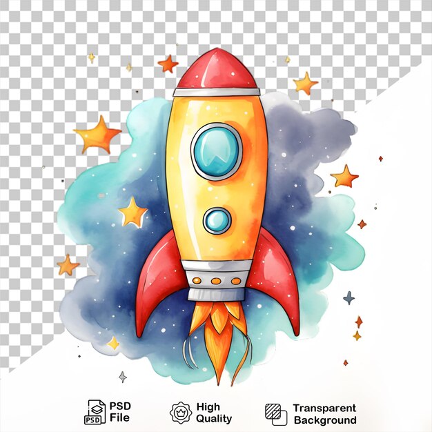 Watercolor rocket launch isolated on transparent background include png file