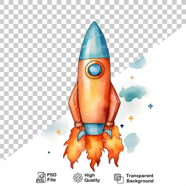 PSD watercolor rocket launch isolated on transparent background include png file