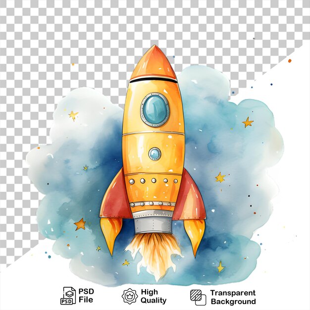 PSD watercolor rocket launch isolated on transparent background include png file