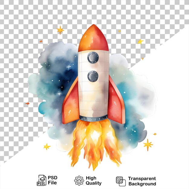 PSD watercolor rocket launch isolated on transparent background include png file