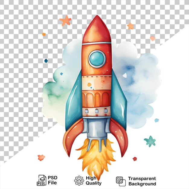 PSD watercolor rocket launch isolated on transparent background include png file