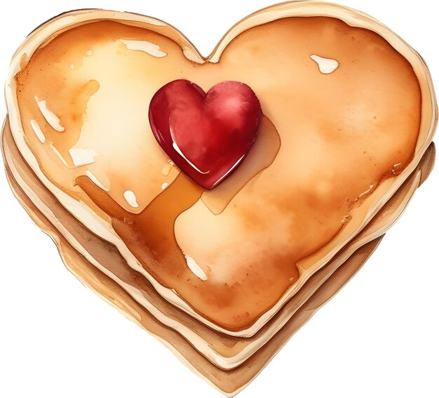 발렌타인 음식 디저트 디자인을 위한 하트 모양의 꿀 잼 클립 아트가 포함된 수채화 로맨틱 팬케이크
