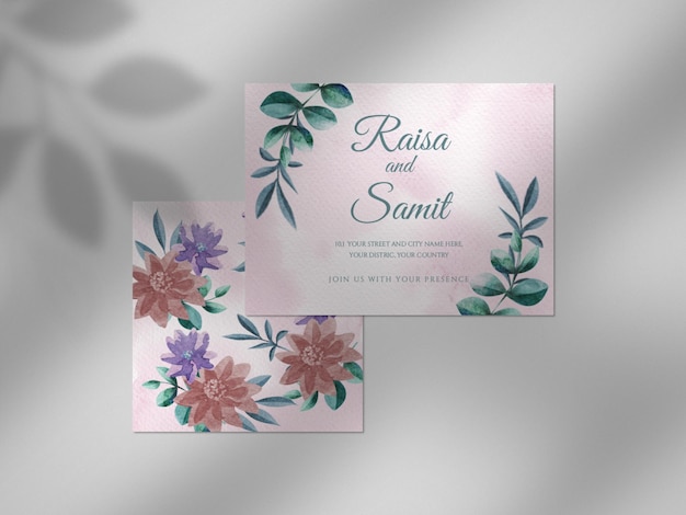 PSD 水彩のバラの花、日付の結婚式の招待カードを保存