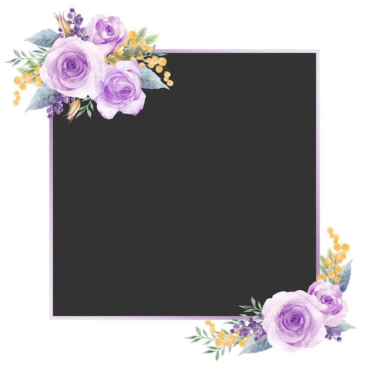 PSD watercolor roses bouquet square frame