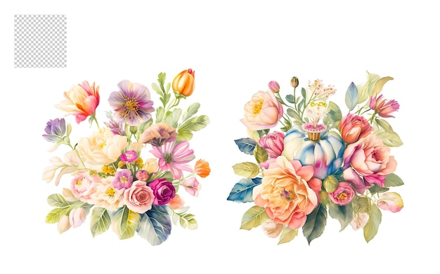 PSD watercolor round floral flower art png set