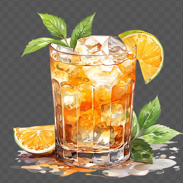 Watercolor of a rum drink showcasing the rich and complex fl isolated psd transparent collage art