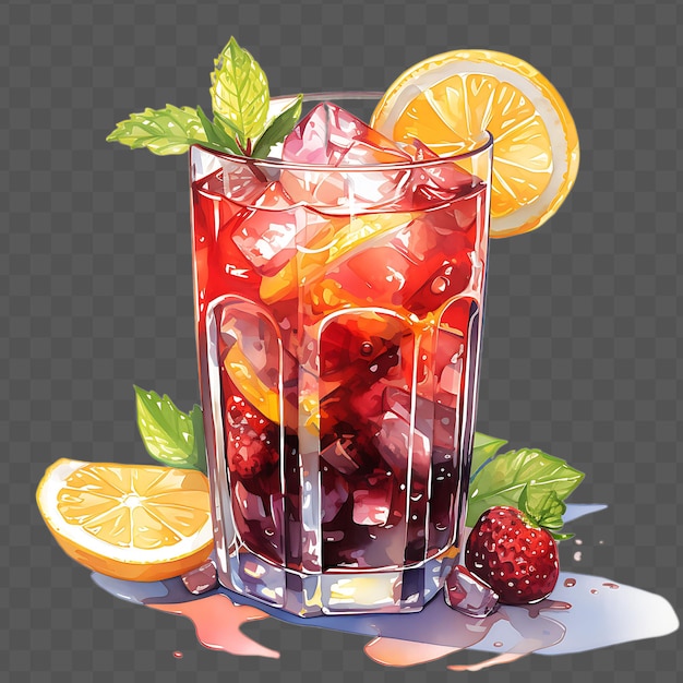 PSD watercolor of a sangria drink showcasing the vibrant and fru isolated psd transparent collage art