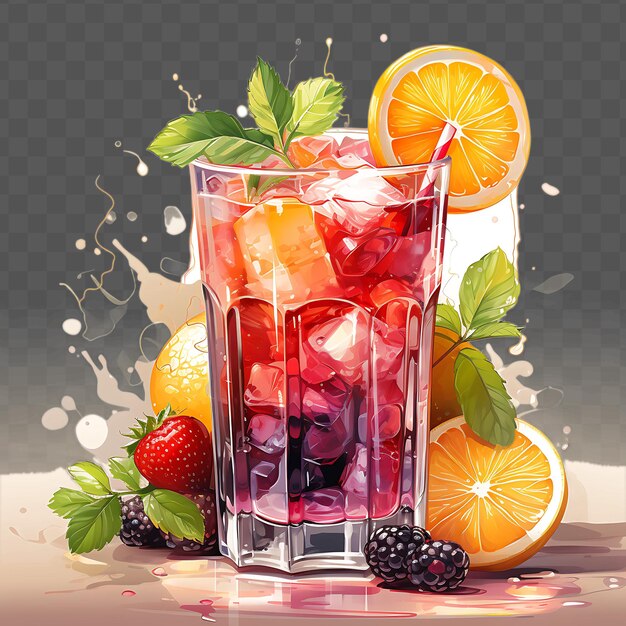 PSD watercolor of a sangria drink showcasing the vibrant and fru isolated psd transparent collage art