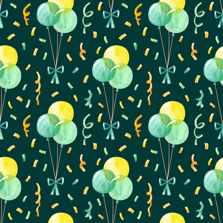 PSD watercolor seamless pattern with balloons and confetti transparent psd