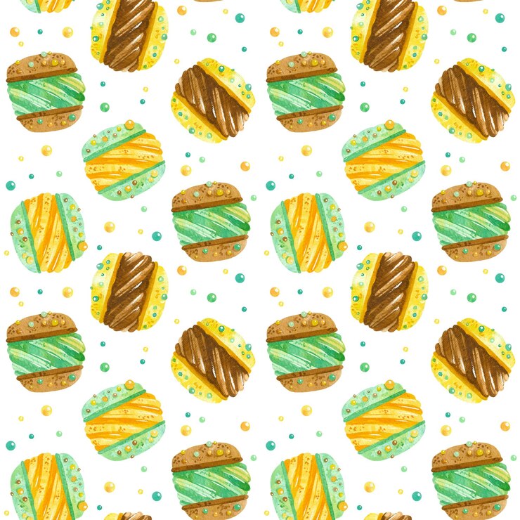 PSD watercolor seamless pattern with illustrated colorful cookies