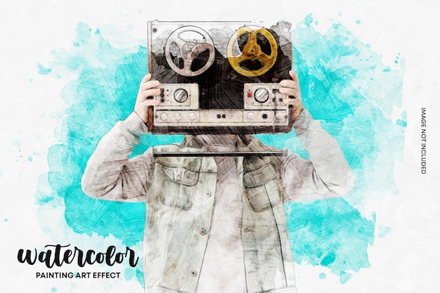 PSD watercolor sketch photo effects template