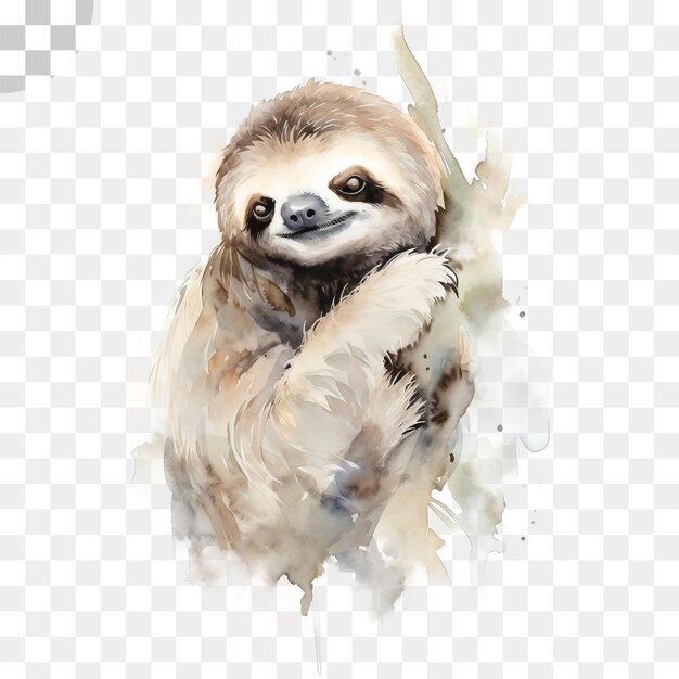 PSD watercolor sloth on transparent background