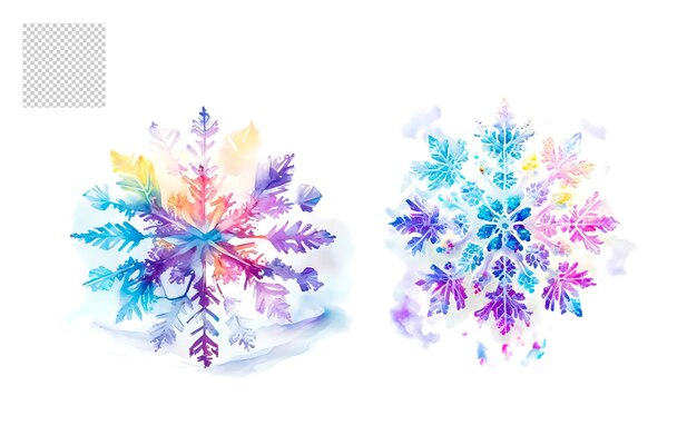 Watercolor snowflake silhouette png set