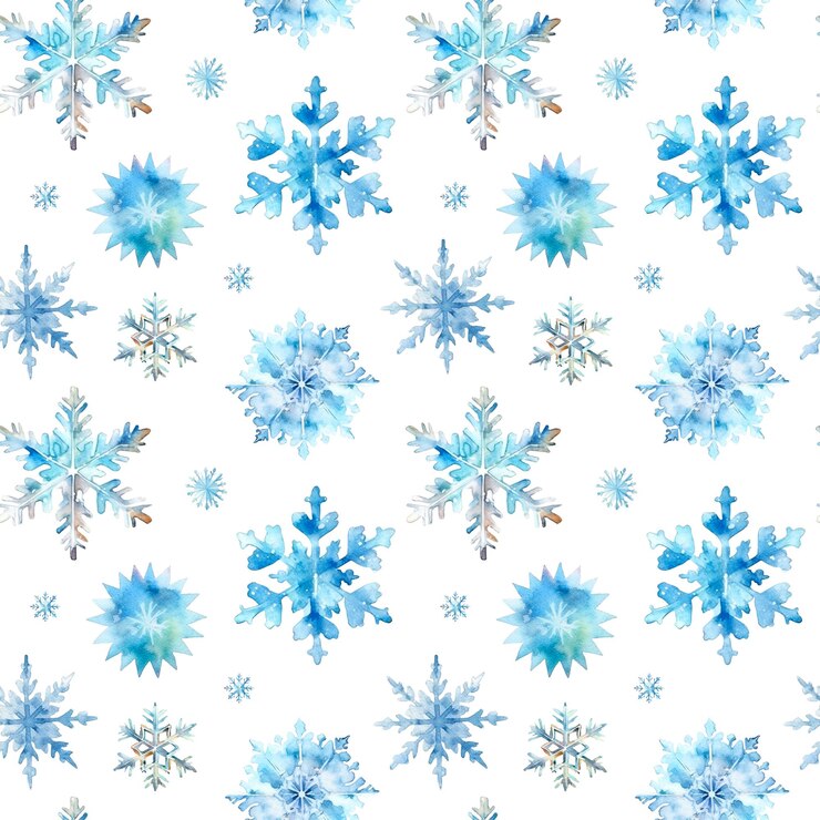 PSD watercolor snowflakes seamless pattern blue snowflakes isolated on a transparent background