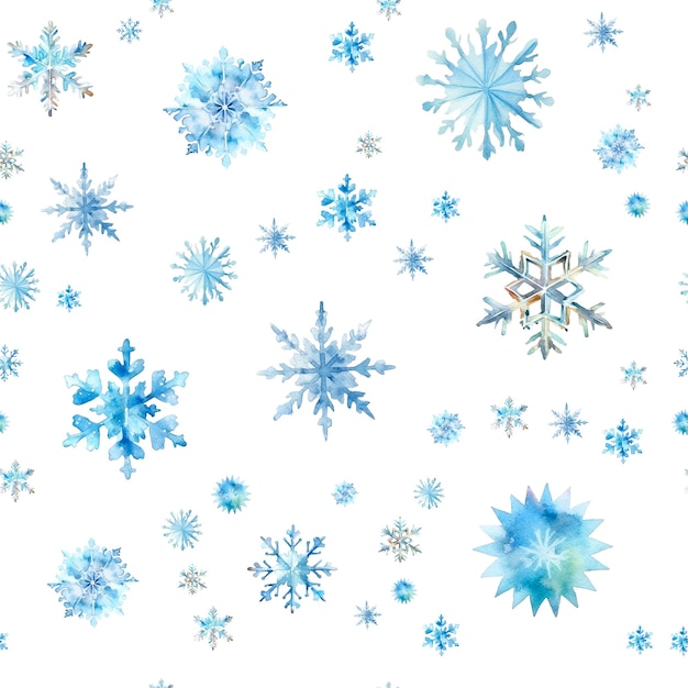 PSD watercolor snowflakes seamless pattern blue snowflakes isolated on a transparent background