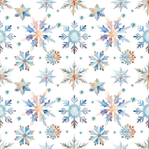 Watercolor snowflakes seamless pattern blue snowflakes isolated on a transparent background