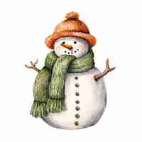 PSD watercolor snowman with hat and scarf isolated on white background