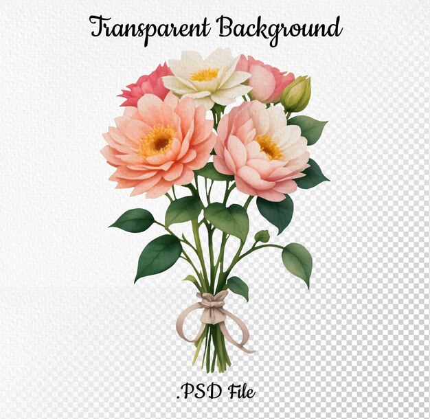 PSD watercolor style rose bouquet clipart on transparent background