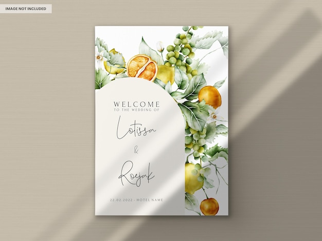 PSD watercolor summer fruits wedding invitation card template