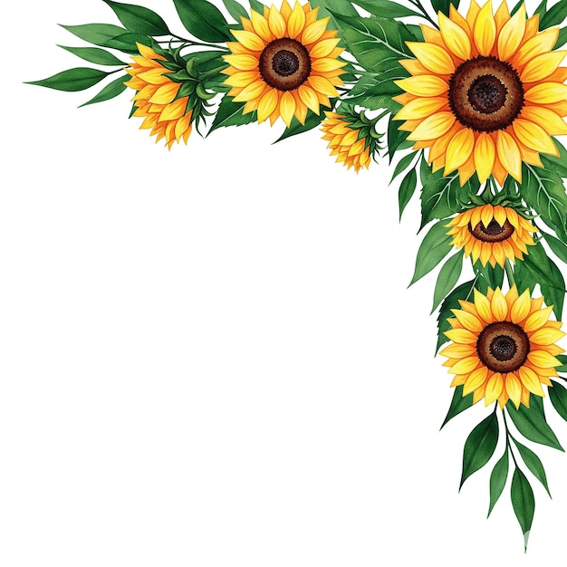 Watercolor Sunflower Corner Arrangement for Invitations and Greetings