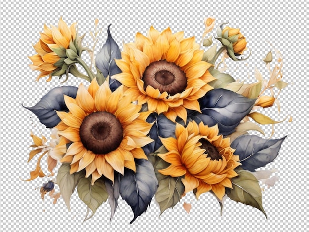 PSD watercolor sunflower floral on white background