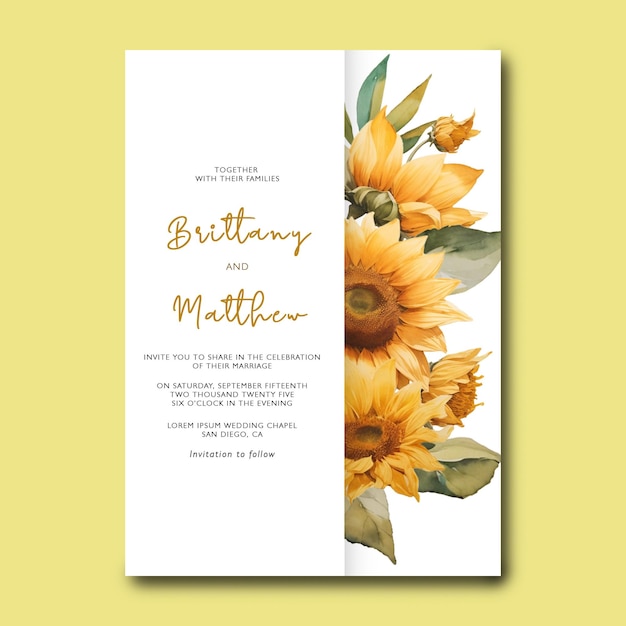 watercolor sunflowers wedding invitation card