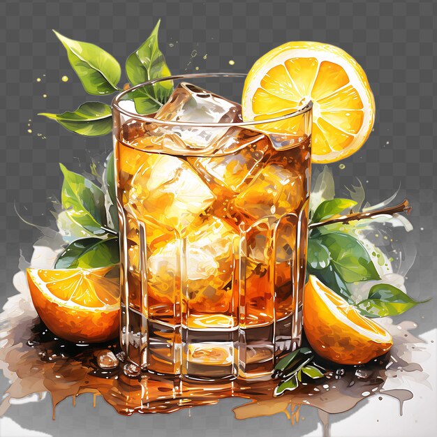 PSD watercolor of a tequila drink showcasing the vibrant and fie isolated psd transparent collage art