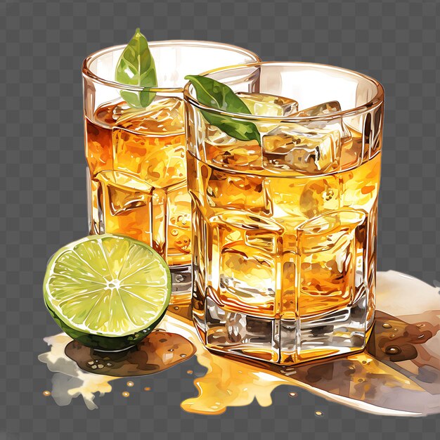PSD watercolor of a tequila drink showcasing the vibrant and fie isolated psd transparent collage art