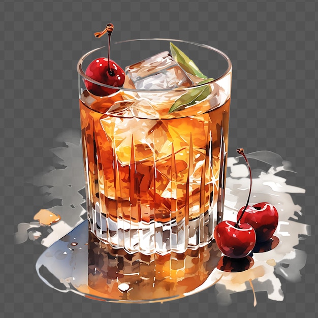 PSD watercolor of a timeless manhattan drink showcasing the rich isolated psd transparent collage art