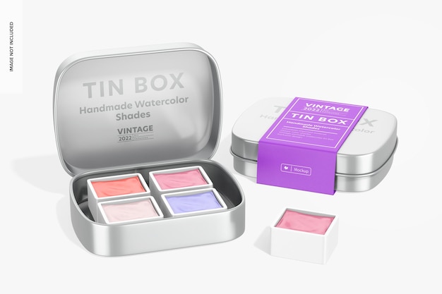 Watercolor Tin box Mockup, Opened and Closed