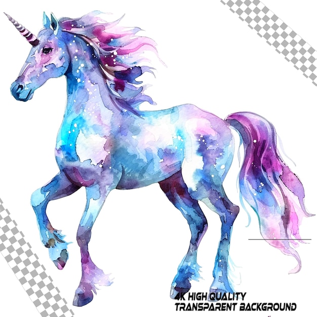 PSD Акварель unicorn clipart белый фон на прозрачном фоне