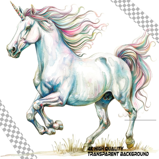 PSD Акварель unicorn clipart белый фон на прозрачном фоне