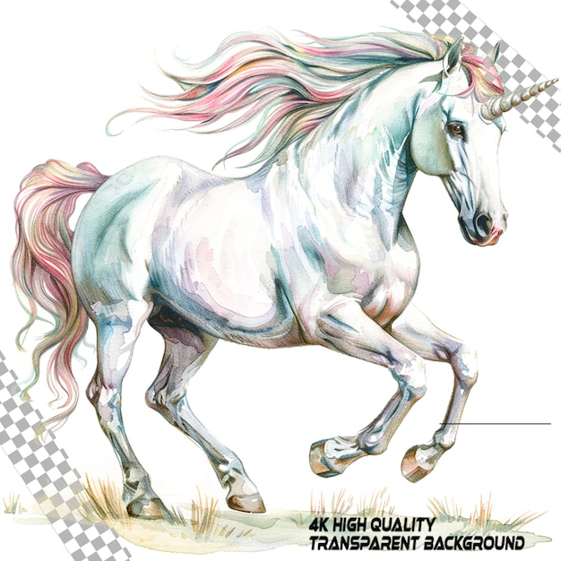 PSD watercolor unicorn clipart white background on transparent background