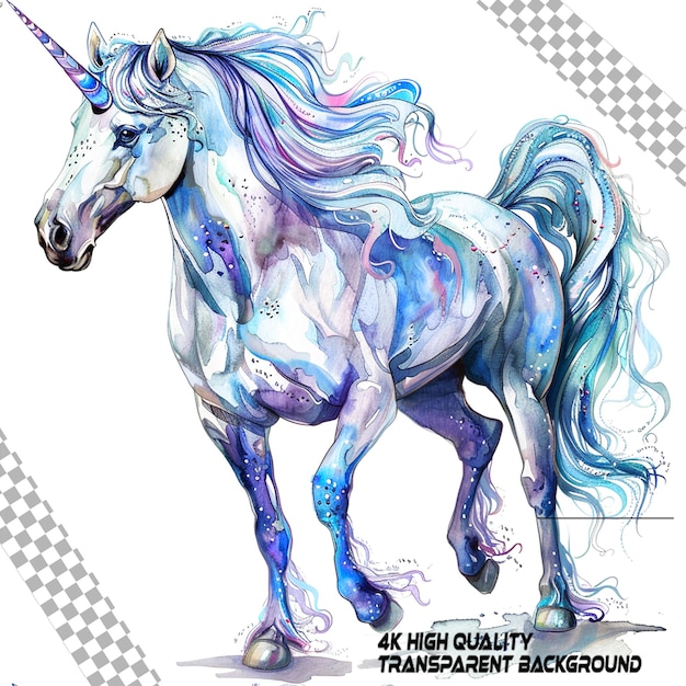 PSD watercolor unicorn clipart white background on transparent background