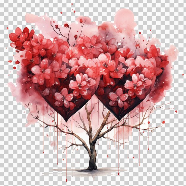 Watercolor valentines day tree hearts transparent png background