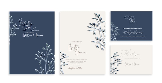 Watercolor vector set wedding invitation card template design psd