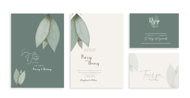 Watercolor vector set wedding invitation card template design psd