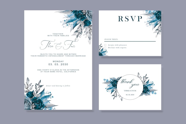 Watercolor vector set wedding invitation card template design with green eucalyptus leaves.