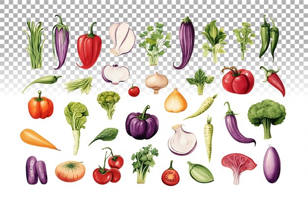 PSD watercolor vegetables set vegan healthy food illustration for culinary delights