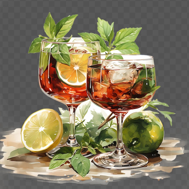 Watercolor of vermouth drink a sophisticated blend of fortif isolated psd transparent collage art