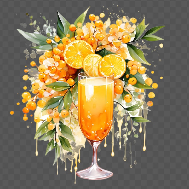 PSD watercolor of a vibrant mimosa drink capturing the effervesc isolated psd transparent collage art