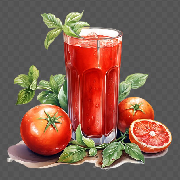 PSD watercolor of a vibrant tomato juice drink showcasing the ta isolated psd transparent collage art