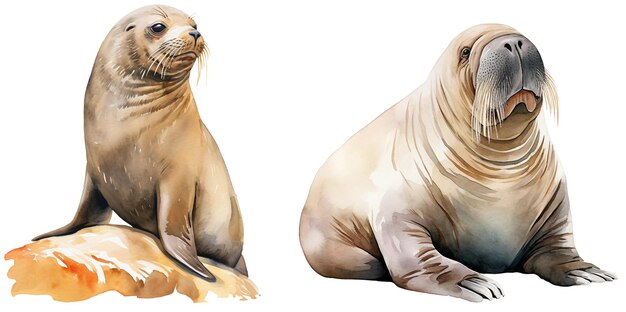 PSD watercolor walrus illustration