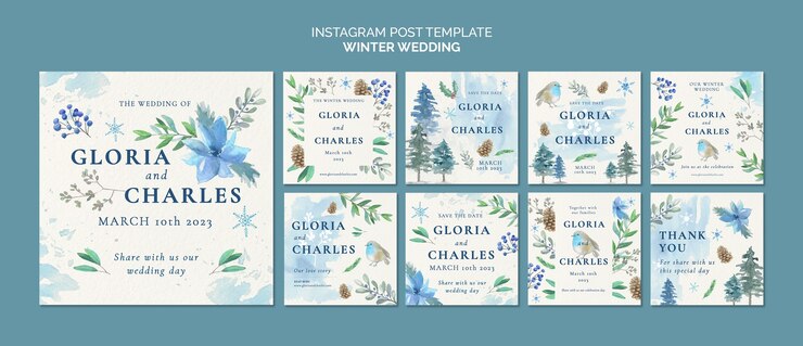 PSD watercolor wedding celebration instagram posts