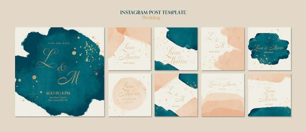 PSD watercolor wedding celebration instagram posts